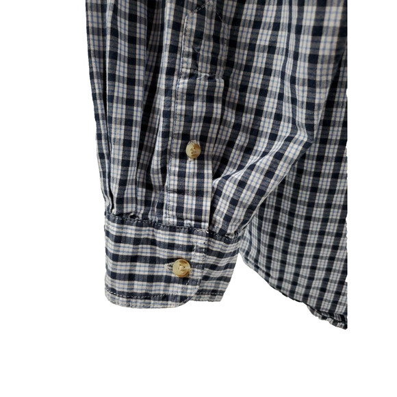 Wrangler Jeans Co Shirt Mens Large Button Down Blue White Plaid Cool Cotton - Picture 3 of 12